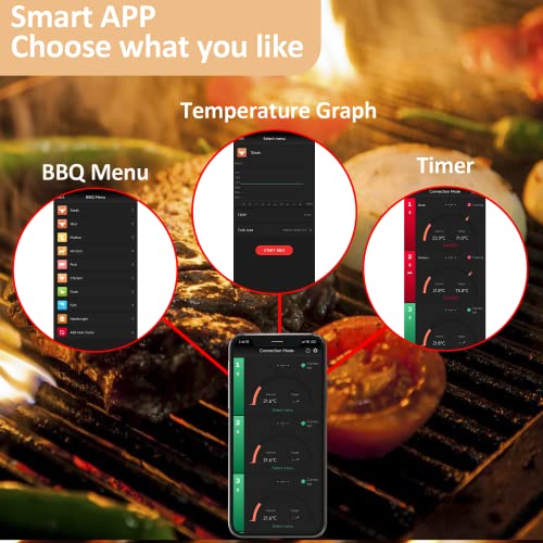 Wireless Meat Thermometer, Smart Bluetooth Meat Thermometer with 165ft Wireless Range, Food Thermometer for Grill, Oven, BBQ, Kitchen, Smoker, Air Fryer, Rotisserie (1 Probe)