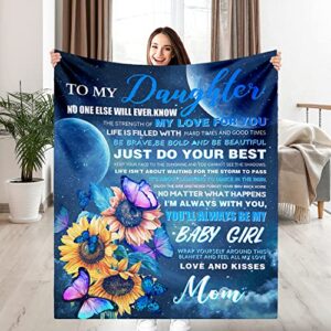 to my daughter blanket from mom, butterfly moon sunflower ultra-soft fleece flannel throw blankets for warm birthday present, graduation gift, thanksgiving day and christmas