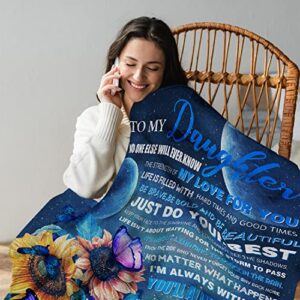 to My Daughter Blanket from Mom, Butterfly Moon Sunflower Ultra-Soft Fleece Flannel Throw Blankets for Warm Birthday Present, Graduation Gift, Thanksgiving Day and Christmas