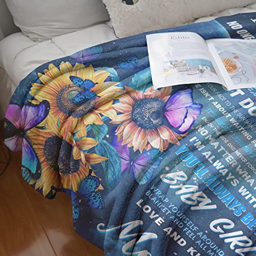 to My Daughter Blanket from Mom, Butterfly Moon Sunflower Ultra-Soft Fleece Flannel Throw Blankets for Warm Birthday Present, Graduation Gift, Thanksgiving Day and Christmas