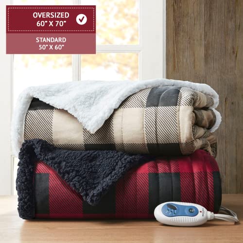 Woolrich Linden Mink to Berber Electric Blanket Cozy Bedding, Oversized Throw Ultra Soft, Quick Warm Up for Cold Weather with Auto Shut Off and Multi-Heat Level Setting Controller, 60x70, Tan