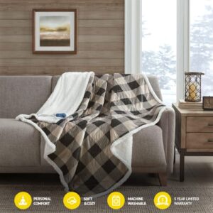 Woolrich Linden Mink to Berber Electric Blanket Cozy Bedding, Oversized Throw Ultra Soft, Quick Warm Up for Cold Weather with Auto Shut Off and Multi-Heat Level Setting Controller, 60x70, Tan