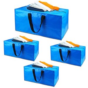moving bags heavy duty, 4 pcs reusable plastic moving totes, extra large packing bags with backpack straps for clothes storage containers,compatible with ikea frakta cart, alternative to moving box