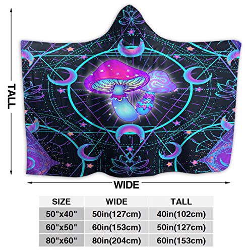 Cuddlepro Trippy Psychedelic Mushroom Wearable Hooded Blanket Cape for Adult Christmas Birthday Snuggies Gifts for Women Men Hippie Purple Weed Poncho Hoodie 50"x60" for Teens Girl Boy