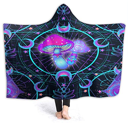 Cuddlepro Trippy Psychedelic Mushroom Wearable Hooded Blanket Cape for Adult Christmas Birthday Snuggies Gifts for Women Men Hippie Purple Weed Poncho Hoodie 50"x60" for Teens Girl Boy