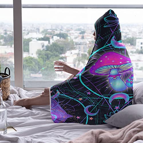 Cuddlepro Trippy Psychedelic Mushroom Wearable Hooded Blanket Cape for Adult Christmas Birthday Snuggies Gifts for Women Men Hippie Purple Weed Poncho Hoodie 50"x60" for Teens Girl Boy