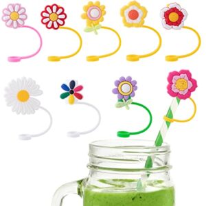 hinzic 9 pcs silicone straw cover cap reusable colored dust-proof flower blossom cute drinking straw tips set straws plug for 6-8 mm(0.3 inch) for stanley cup straw travel home outdoor