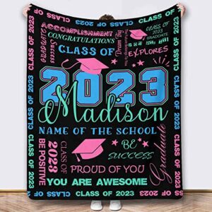 yfgohighhh customized throw blanket cozy fleece blue, pink graduate 2023 for graduation baby mother father adult friends lovers dog pets-32"x48"