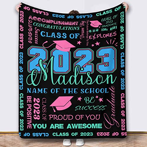 YFgohighhh Customized Throw Blanket Cozy Fleece Blue, Pink Graduate 2023 for Graduation Baby Mother Father Adult Friends Lovers Dog Pets-32"x48"