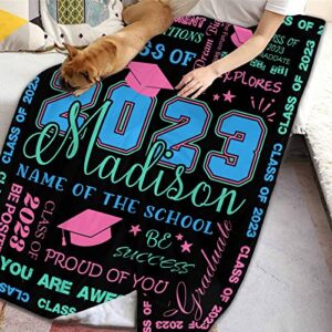 YFgohighhh Customized Throw Blanket Cozy Fleece Blue, Pink Graduate 2023 for Graduation Baby Mother Father Adult Friends Lovers Dog Pets-32"x48"