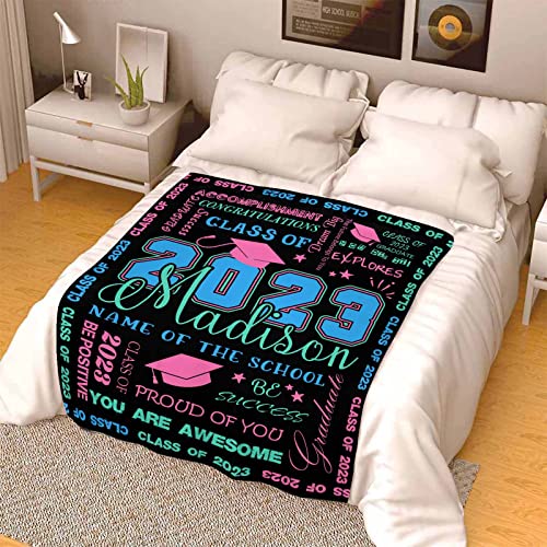 YFgohighhh Customized Throw Blanket Cozy Fleece Blue, Pink Graduate 2023 for Graduation Baby Mother Father Adult Friends Lovers Dog Pets-32"x48"