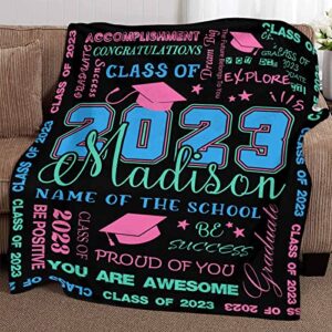 YFgohighhh Customized Throw Blanket Cozy Fleece Blue, Pink Graduate 2023 for Graduation Baby Mother Father Adult Friends Lovers Dog Pets-32"x48"