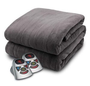 biddeford blankets micro plush electric heated blanket with digital controller, queen, grey