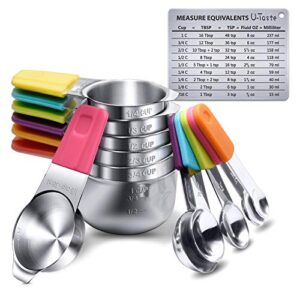 measuring cups, u-taste magnetic measuring cups and spoons set of 13 in 18/8 stainless steel: 7 measuring cups and 5 measuring spoons with 1 professional magnetic measurement conversion chart