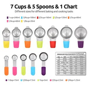 Measuring Cups, U-Taste Magnetic Measuring Cups and Spoons Set of 13 in 18/8 Stainless Steel: 7 Measuring Cups and 5 Measuring Spoons with 1 Professional Magnetic Measurement Conversion Chart