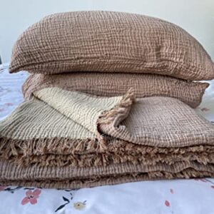 Muslin Blanket 100% Cotton, 4 Layers Bedspread, Soft Turkish Cotton Muslin Bed Cover, Reversible Coverlet, Brown (King Size 95x102-230x260cm)