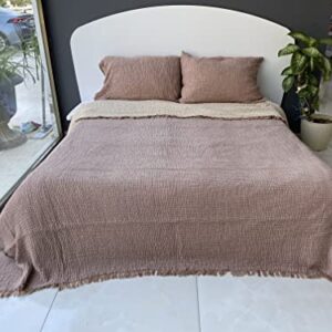 Muslin Blanket 100% Cotton, 4 Layers Bedspread, Soft Turkish Cotton Muslin Bed Cover, Reversible Coverlet, Brown (King Size 95x102-230x260cm)