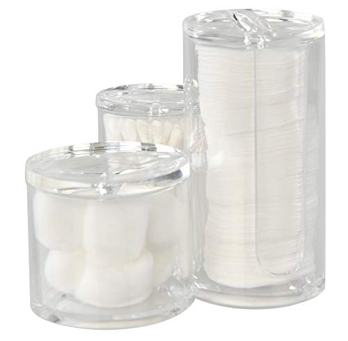 Home-X Bathroom Organizer Jars, 3 in 1 Acrylic Storage Containers with Lids, Vanity Decor, Cotton Rounds and Swabs Organizer, 5 ½” H x 2 ¾” D, 3" H x 3" D, 3 ¾” H x 2 ¼” D