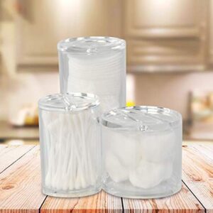 Home-X Bathroom Organizer Jars, 3 in 1 Acrylic Storage Containers with Lids, Vanity Decor, Cotton Rounds and Swabs Organizer, 5 ½” H x 2 ¾” D, 3" H x 3" D, 3 ¾” H x 2 ¼” D