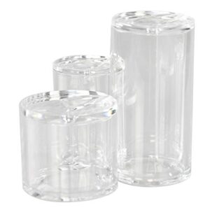 Home-X Bathroom Organizer Jars, 3 in 1 Acrylic Storage Containers with Lids, Vanity Decor, Cotton Rounds and Swabs Organizer, 5 ½” H x 2 ¾” D, 3" H x 3" D, 3 ¾” H x 2 ¼” D