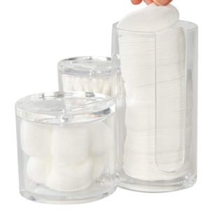 Home-X Bathroom Organizer Jars, 3 in 1 Acrylic Storage Containers with Lids, Vanity Decor, Cotton Rounds and Swabs Organizer, 5 ½” H x 2 ¾” D, 3" H x 3" D, 3 ¾” H x 2 ¼” D