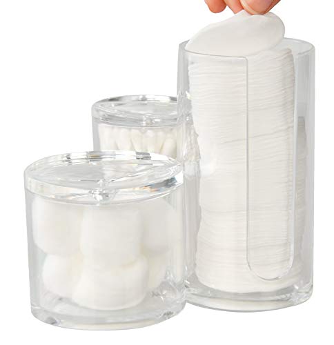 Home-X Bathroom Organizer Jars, 3 in 1 Acrylic Storage Containers with Lids, Vanity Decor, Cotton Rounds and Swabs Organizer, 5 ½” H x 2 ¾” D, 3" H x 3" D, 3 ¾” H x 2 ¼” D