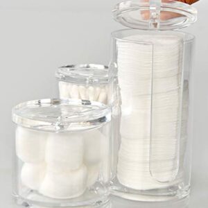 Home-X Bathroom Organizer Jars, 3 in 1 Acrylic Storage Containers with Lids, Vanity Decor, Cotton Rounds and Swabs Organizer, 5 ½” H x 2 ¾” D, 3" H x 3" D, 3 ¾” H x 2 ¼” D