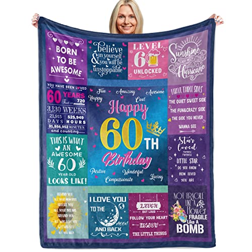 Xinvery 60th Birthday Gifts Blanket for Women Men,60th Birthday Decorations Blanket for Her 60 Year Old Birthday Gifts Ideas for Sister Friend Wife Husband Throw Blankets 50" x 60"