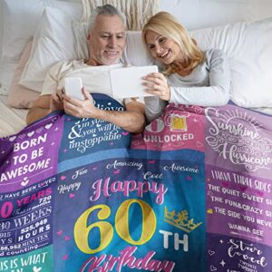 Xinvery 60th Birthday Gifts Blanket for Women Men,60th Birthday Decorations Blanket for Her 60 Year Old Birthday Gifts Ideas for Sister Friend Wife Husband Throw Blankets 50" x 60"