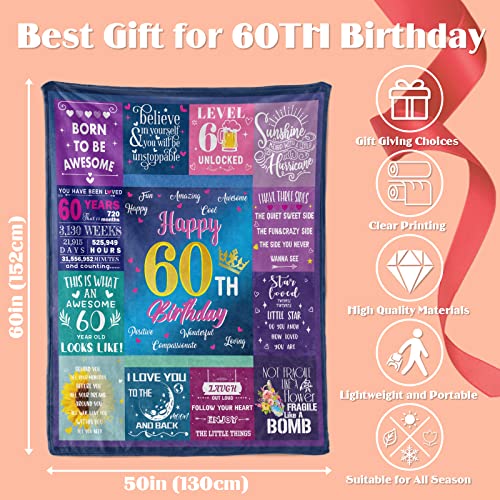 Xinvery 60th Birthday Gifts Blanket for Women Men,60th Birthday Decorations Blanket for Her 60 Year Old Birthday Gifts Ideas for Sister Friend Wife Husband Throw Blankets 50" x 60"