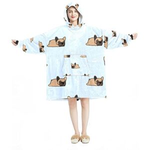 cute french bulldog puppy pattern wearable blanket hoodie,oversized hooded blanket sweatshirt