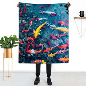 Japanese Koi Carp Blanket 40" x 50" Pond Swims Beautiful Goldfish Super Soft Bedding Fleece Throw Blanket Microfiber Flannel Blankets Sofa Living Room Bedroom Warm Lightweight for Men and Women