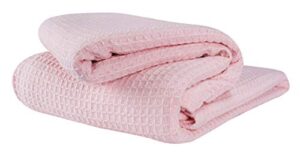 glamburg 100% cotton thermal blanket, breathable bed blanket twin size, soft waffle blanket, twin blanket, all season cotton blanket, baby pink