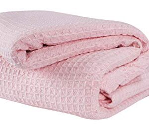Glamburg 100% Cotton Thermal Blanket, Breathable Bed Blanket Twin Size, Soft Waffle Blanket, Twin Blanket, All Season Cotton Blanket, Baby Pink