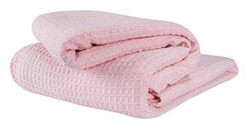 Glamburg 100% Cotton Thermal Blanket, Breathable Bed Blanket Twin Size, Soft Waffle Blanket, Twin Blanket, All Season Cotton Blanket, Baby Pink