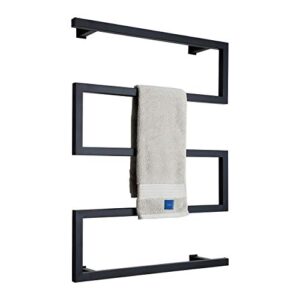 bergoto towel warmer rack 5 bar stainless steel space saving plug-in wall mounted cloth towel heated drying rack for home bathroom (black)