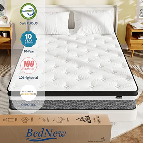 Bednew Queen Mattress 12 Inch Medium Firm Hybrid Spring Mattress in a Box, Pocketed Spring Mattress with Multiple Layer Foam, Supportive and Pressure Relieving, CertiPUR-US Certified