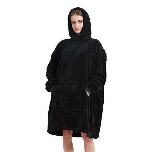 COLOOR FOL Black Wearable Blanket for Men Women Big Hooded Blankets Adults Oversized Sweatshirt Hoodie Rob