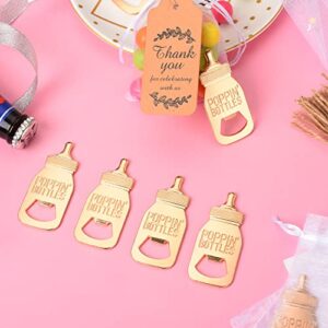 50 Pieces Baby Bottle Openers, Poppin Bottle Design for Baby Shower Favors with Tank You Gift Tag Card in Bulk