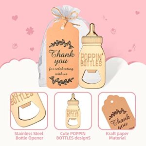 50 Pieces Baby Bottle Openers, Poppin Bottle Design for Baby Shower Favors with Tank You Gift Tag Card in Bulk