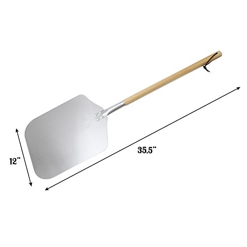 Chicago Brick Oven Pizza Peel 12" x 14", Pizza Paddle, 35.5" Long Aluminum Metal Pizza Peel with Detachable 21" Wooden Handle, Pizza Spatula