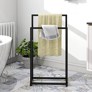 HAHRIR Black Metal 2-Tiers Stainless Steel Towel Racks ,Freestanding Towel Holder for Bathroom Accessories Organizer，for Bath Storage & Hand Towels&Washcloths& Blanket Rack