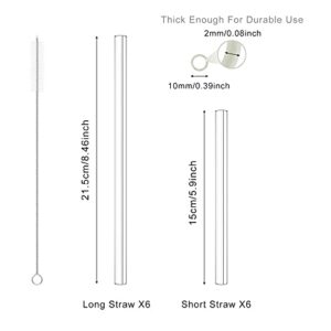 12 Pack Clear Glass Straws Shatter Resistant,6 Short Glass Straws For Cocktails And 6 Long Glass Straws Thick Reusable Straws For Smoothies And Normal Liquid Drinks,10 mm Diameter