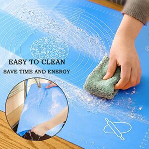 Silicone Baking Mat for Pastry Rolling Dough with Measurements,19.7" x 15.7" BPA Free Non stick and Non Slip Blue Table Sheet Baking Supplies for Bake Pizza Cake
