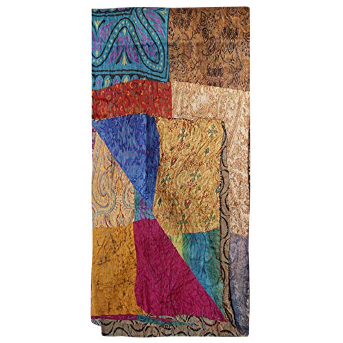 Taj Hotel Kantha Handcrafted 100% Silk Quilted Scarf, 18 in x 72 in