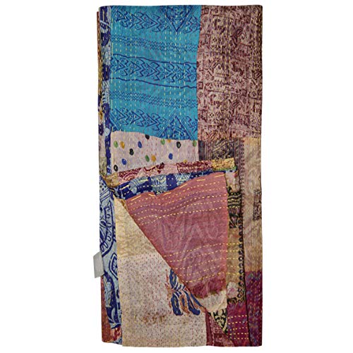 Taj Hotel Kantha Handcrafted 100% Silk Quilted Scarf, 18 in x 72 in