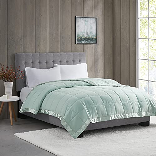 Madison Park Windom Down Alternative Blanket, Premium 3M Scotchgard Moisture Wicking Treatment, Lightweight and Soft Bed Cover For Summer, Satin Trim, Seafoam Full/Queen