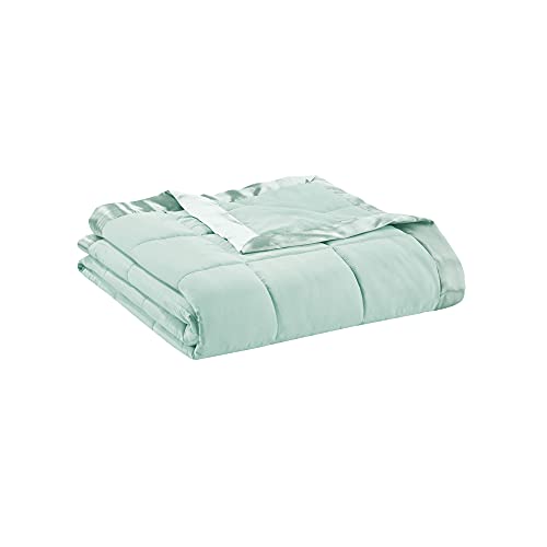 Madison Park Windom Down Alternative Blanket, Premium 3M Scotchgard Moisture Wicking Treatment, Lightweight and Soft Bed Cover For Summer, Satin Trim, Seafoam Full/Queen