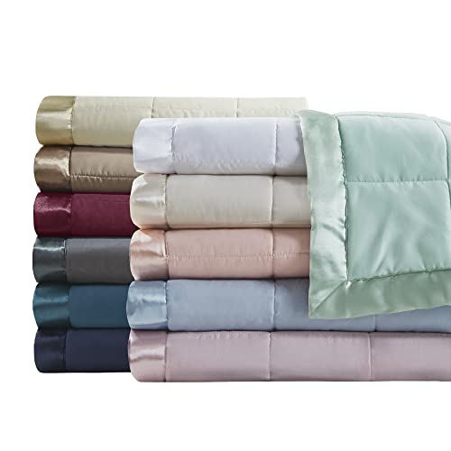 Madison Park Windom Down Alternative Blanket, Premium 3M Scotchgard Moisture Wicking Treatment, Lightweight and Soft Bed Cover For Summer, Satin Trim, Seafoam Full/Queen