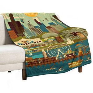 vintage chicago art blanket throw flannel luxury couch comfortable bed warm soft fluffy plush fleece blankets living room sofa bedroom tapestry decoration 50"x70"